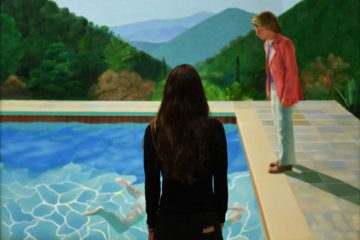 A woman looks at David Hockney's "Portrait of an Artist (Pool with Two Figures)" on display during a press preview at Christie's New York November 5, 2018 before their Post-War and Contemporary Art Evening Sale, that will take place on November 15, 2018. (Photo by TIMOTHY A. CLARY / AFP) / RESTRICTED TO EDITORIAL USE - MANDATORY MENTION OF THE ARTIST UPON PUBLICATION - TO ILLUSTRATE THE EVENT AS SPECIFIED IN THE CAPTION        (Photo credit should read TIMOTHY A. CLARY/AFP/Getty Images)