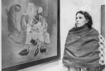 Leonora Carrington with “Lepidoptera,” painted in 1969. December 04, 1975.  (Photo by Jerry Engel/New York Post Archives /(c) NYP Holdings, Inc. via Getty Images)