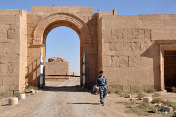 A picture taken on October 13, 2010, shows an entrance of the Roman period ancient fortress city of Hatra that dates to more than 2,000 years ago and is located in a desert area about 60 miles (100 kilometres) southwest of Mosul in modern-day Iraq's Nineveh province. With a unique blend of eastern and western architecture, Hatra is one of only four UNESCO world heritage sites in Iraq. AFP PHOTO/ HUBERT DEBBASCH
== RESTRICTED TO EDITORIAL USE - NO MARKETING - NO ADVERTISING CAMPAIGNS== / AFP PHOTO / HUBERT DEBBASCH