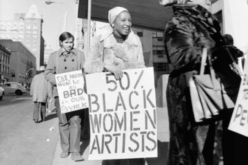 Jan van Raay (American, born 1942). Faith Ringgold (right) and Michele Wallace (middle) at Art Workers Coalition Protest, Whitney Museum, 1971. Digital C-print. Courtesy of Jan van Raay, Portland, OR, 305-37. © Jan van Raay