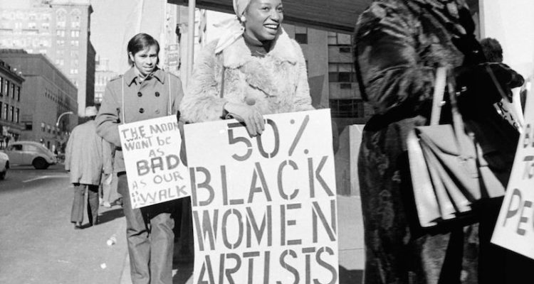 Jan van Raay (American, born 1942). Faith Ringgold (right) and Michele Wallace (middle) at Art Workers Coalition Protest, Whitney Museum, 1971. Digital C-print. Courtesy of Jan van Raay, Portland, OR, 305-37. © Jan van Raay